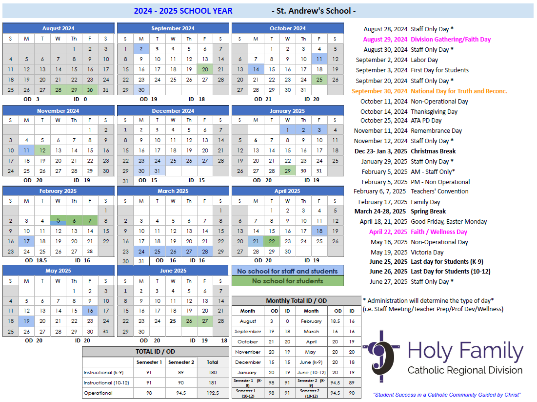 St Andrews 2024 2025 School Year Calendar Picture