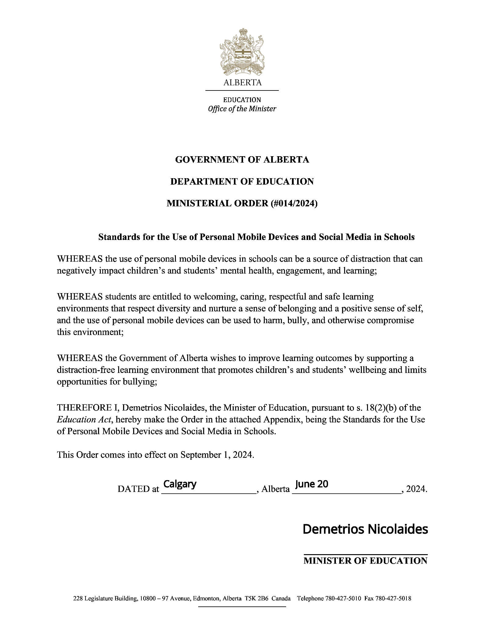 Ministerial Order cell phone ban Page 1