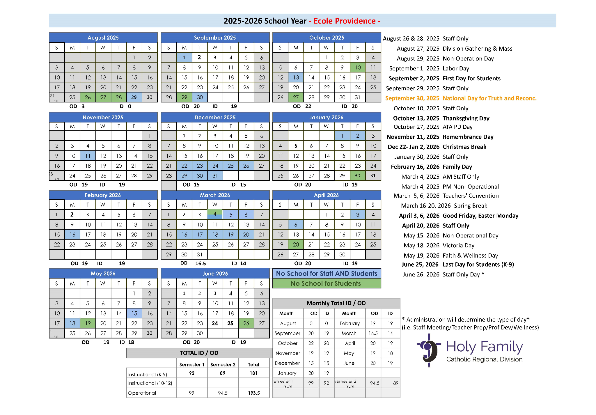 School Calendar 2025 2026 Ecole Providence