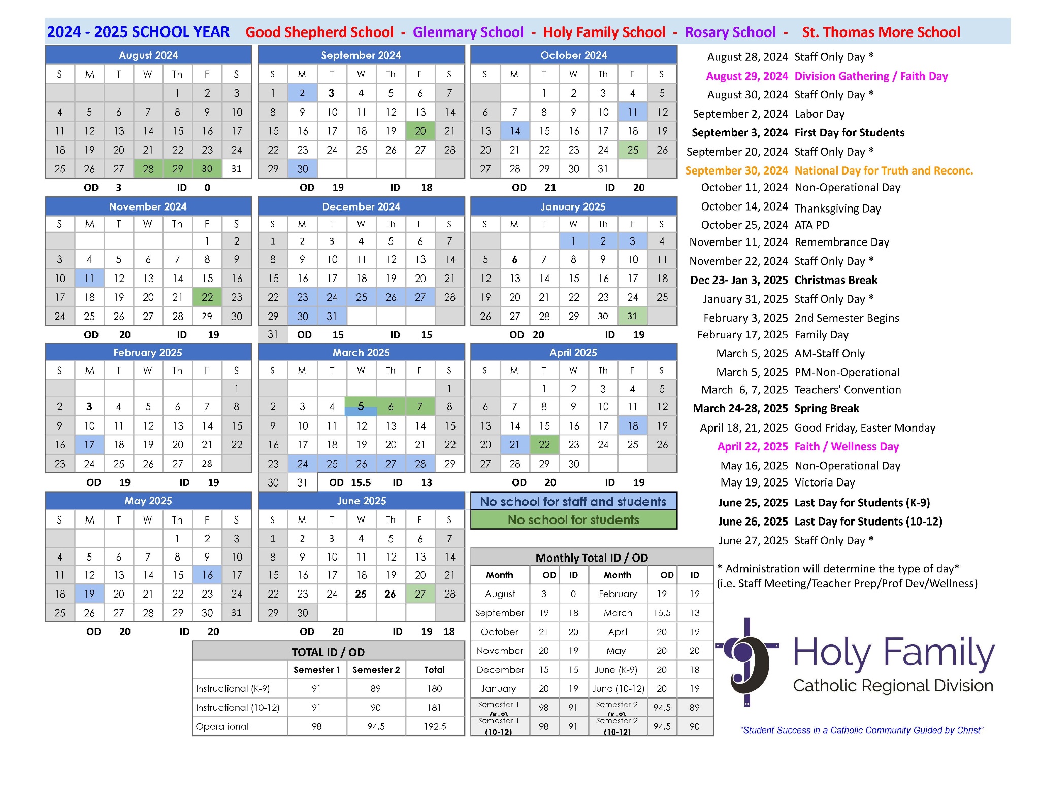 Rosary HolyFamily GoodShepherd Glenmary 2024 2025 School Year Calendar Picture